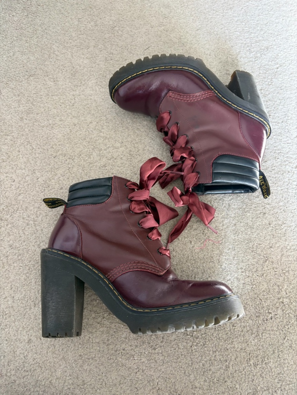 DR. MARTENS OXBLOOD RED LEATHER HIGH HEEL LACE UP BOOTS PERSEPHONE 7M